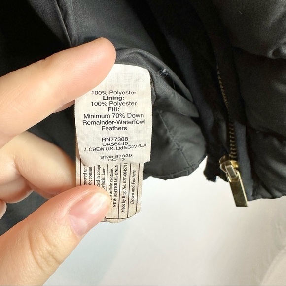 J. Crew Black Quilted Down Filled Gold Embellished Zip Up Jacket Coat Women’s XS - Picture 7 of 14